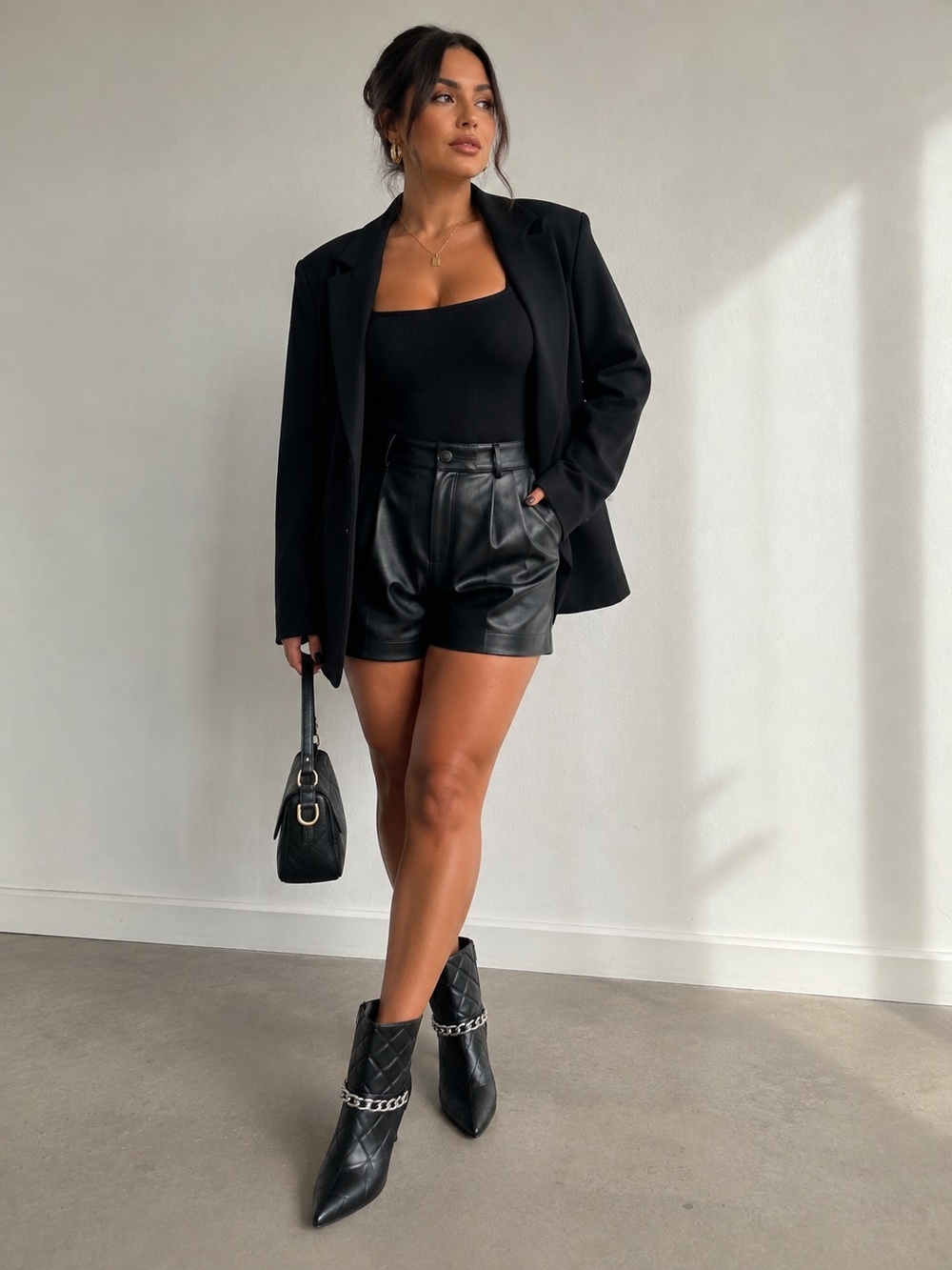 Chinese Laundry Black Quilted Pointed-Toe Chain Booties